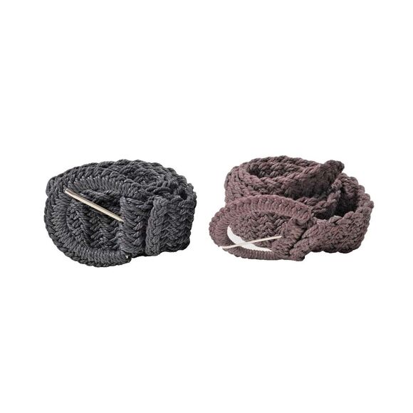Lot of 2 Boho Y2K Braided Woven Belts Womens Brown Black Circle Buckle Western - Picture 1 of 7